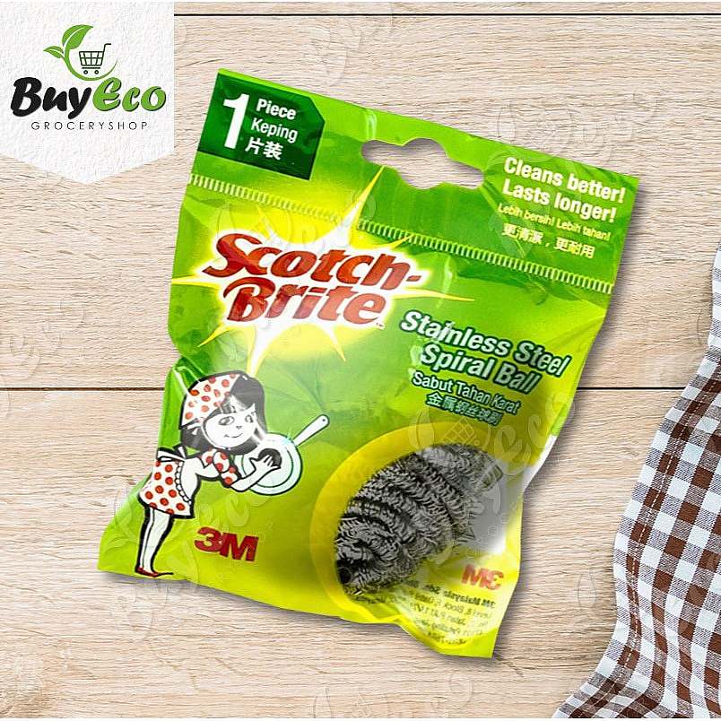 3M Scotch Brite Stainless Steel Metallic Durable Spiral Ball w/ HandleRust Resistant Stain